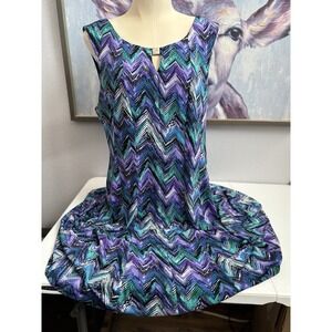 Connected Apparel Women's 16 Blue Purple Green Zig Zag Peekaboo Sleeveless Dress